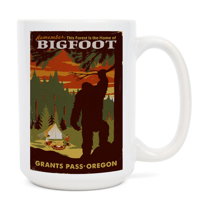 Grants Pass, Oregon, Home of Bigfoot, Lantern Press Artwork, Ceramic Mug