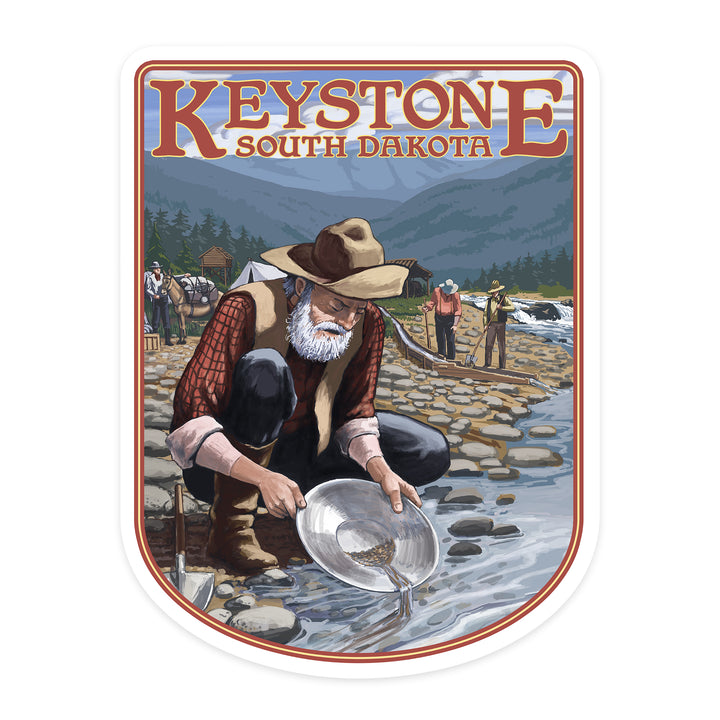 Keystone, South Dakota, Gold Panner, Contour, Lantern Press Artwork, Vinyl Sticker