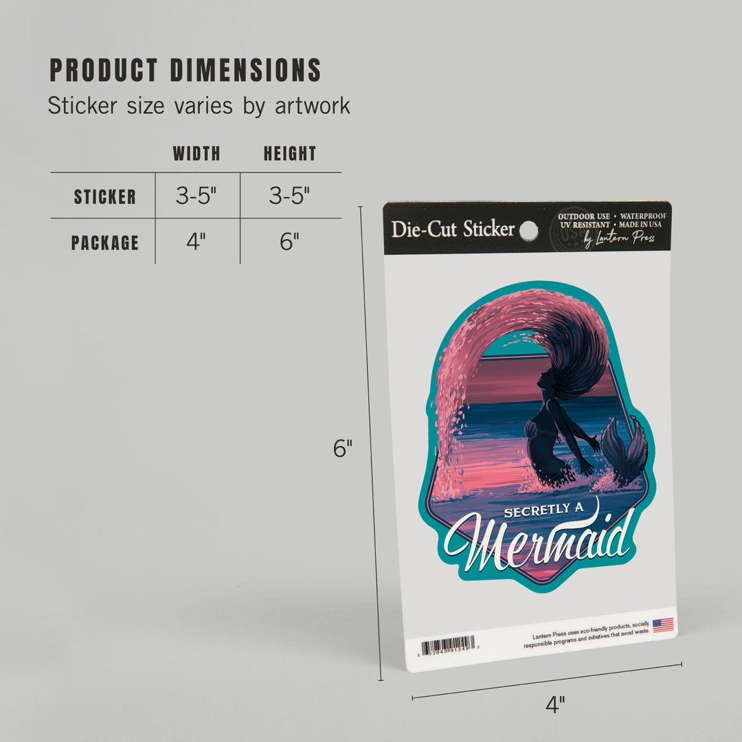 Secretly a Mermaid, Silhouette & Hair Flip, Contour, Lantern Press Artwork, Vinyl Sticker