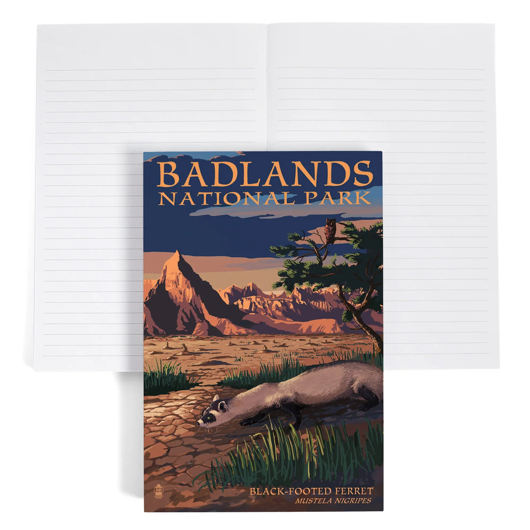 Lined 6x9 Journal, Badlands National Park, South Dakota, Ferret at Night, Lay Flat, 193 Pages, FSC paper