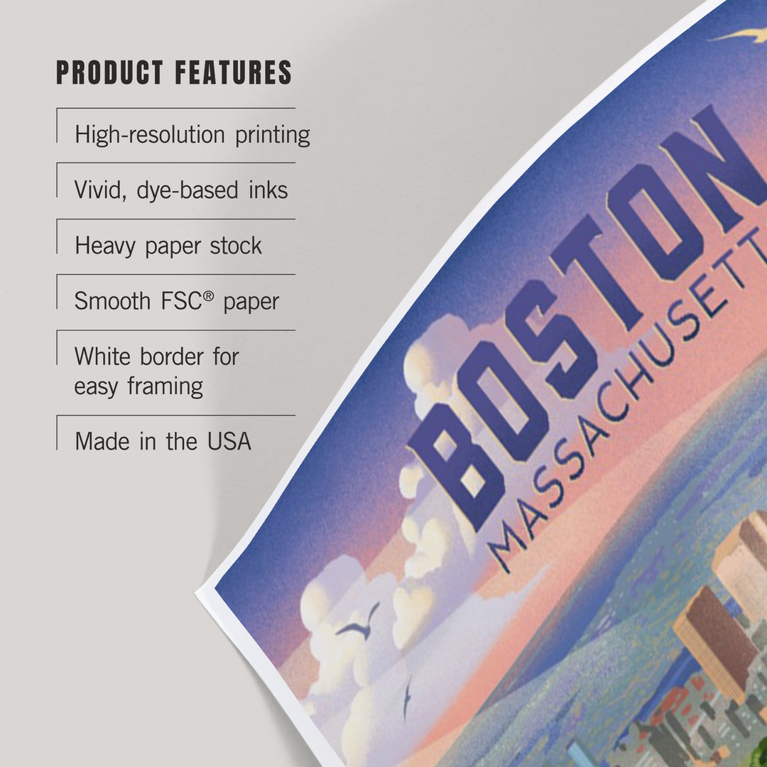 Boston, Massachusetts, Lithograph, City Series, Art & Giclee Prints