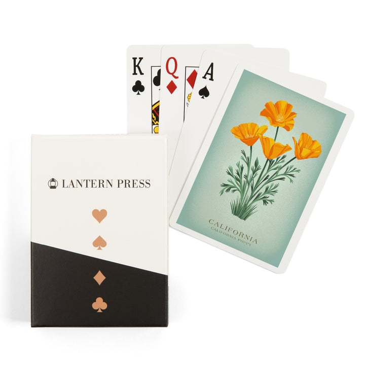 Playing Cards, California, Vintage Flora, State Series, California Poppy, 52 Card Deck with Jokers in Box, Unique Art