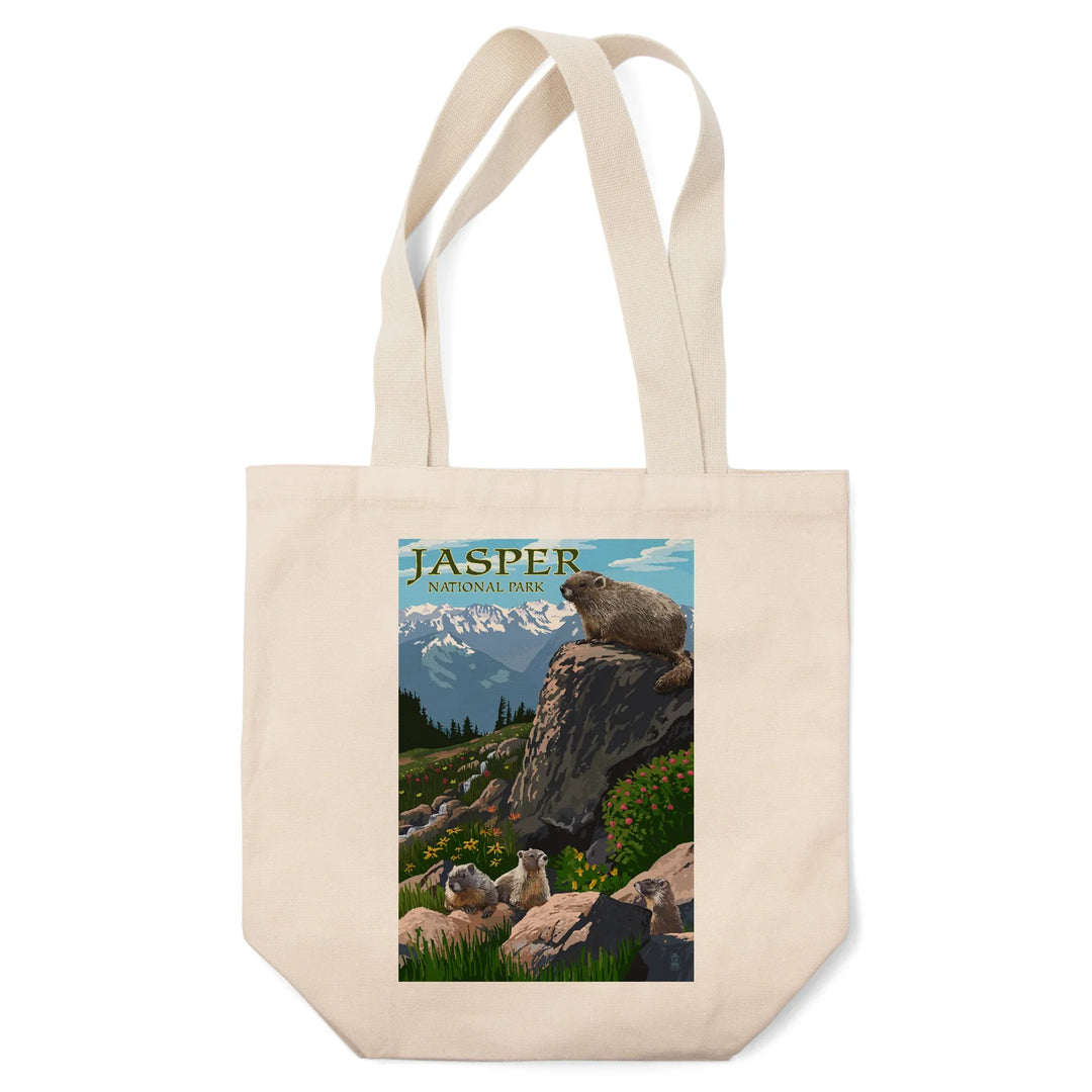 Jasper National Park, Canada, Marmots, Painterly, Tote Bag