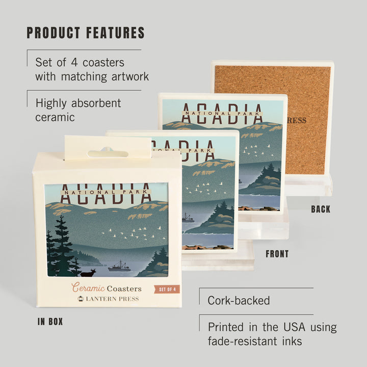 Acadia National Park, Maine, Lithograph, Coasters