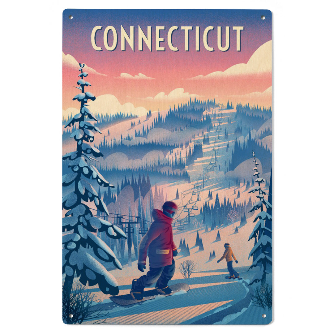 Connecticut, Shred the Gnar, Snowboarding, Wood Signs and Postcards