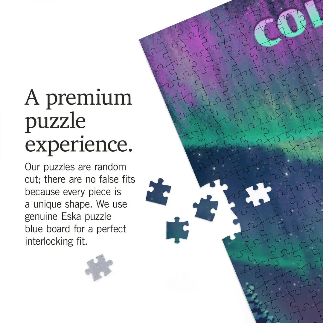 Colorado, Lithograph, Northern Lights and Cabin, Jigsaw Puzzle