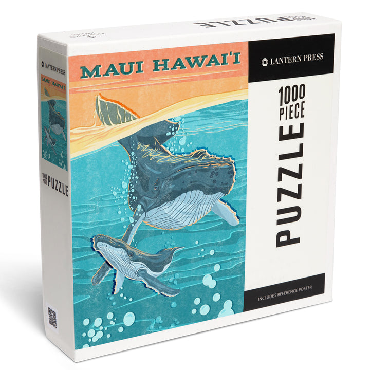 Maui, Hawaii, Vintage Press, Humpback Whale, 1000 Piece Jigsaw Puzzle