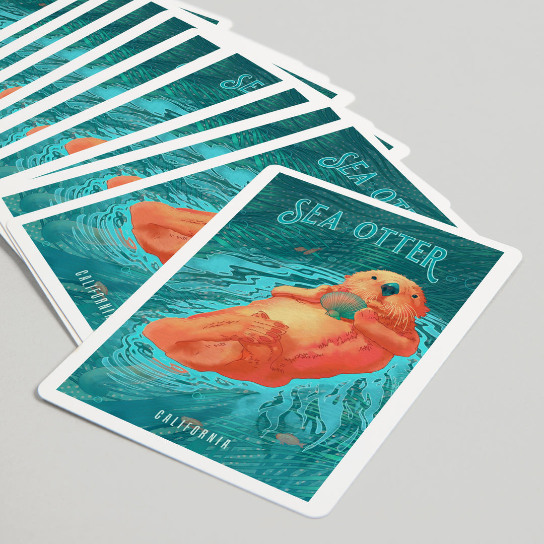 Playing Cards, California, Fluid Linework, Sea Otter, 52 Card Deck with Jokers in Box, Unique Art