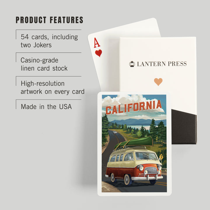 Playing Cards, California, Painterly, Camper Van, Off To Roam, 52 Card Deck with Jokers in Box, Unique Art