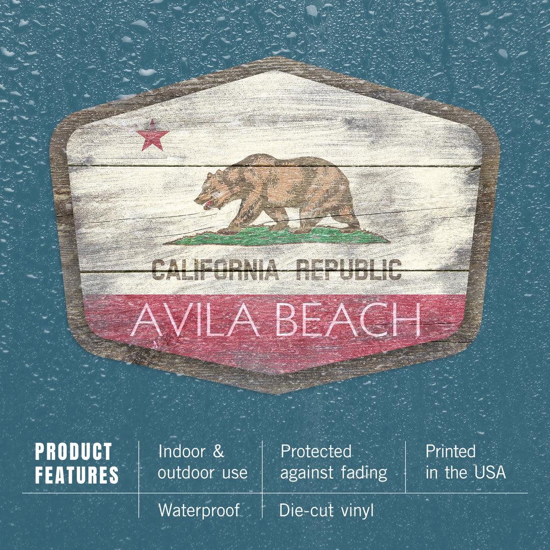 Avila Beach, California, Rustic California State Flag, Contour, Vinyl Sticker