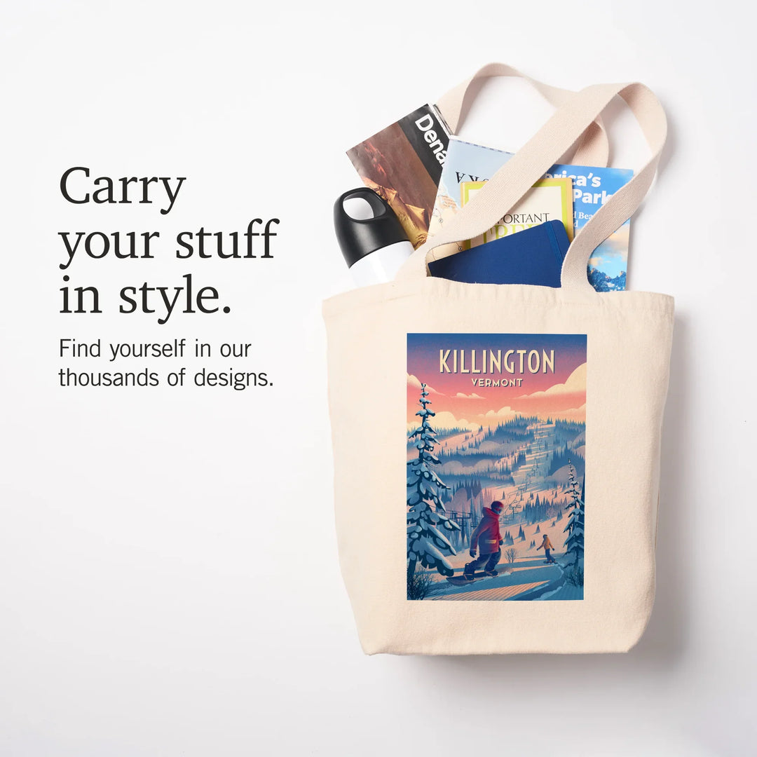 Killington, Vermont, Shred the Gnar, Snowboarding, Tote Bag