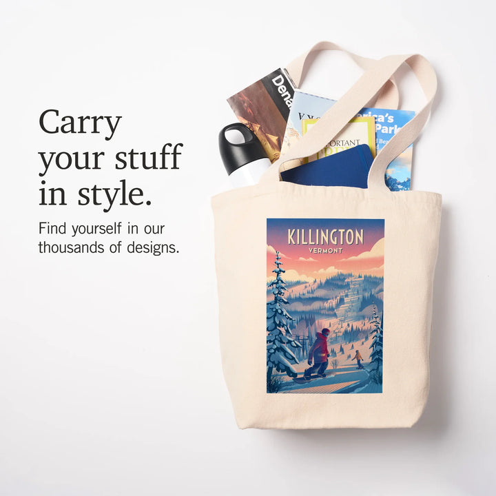 Killington, Vermont, Shred the Gnar, Snowboarding, Tote Bag