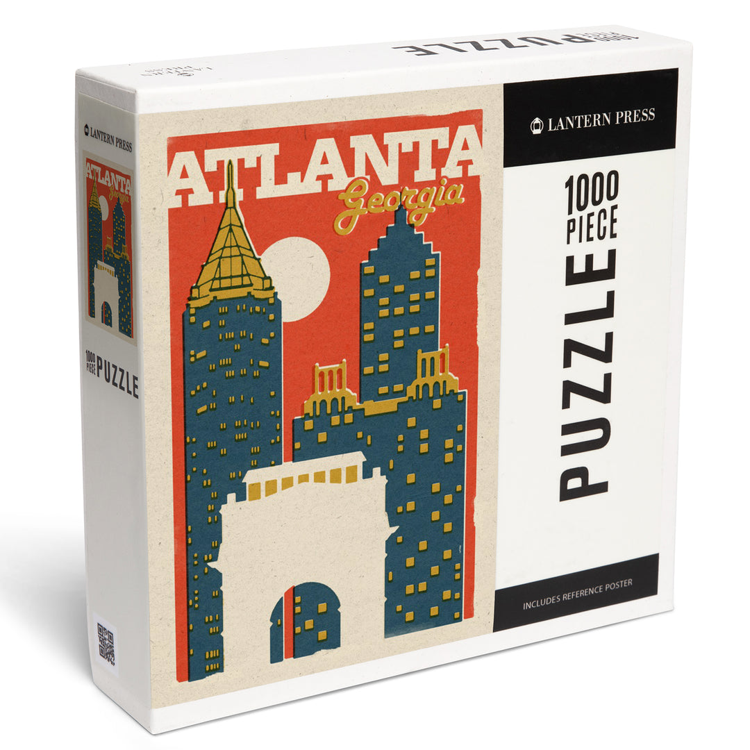 Atlanta, Georgia, Woodblock City Series, Skyline, 1000 Piece Jigsaw Puzzle