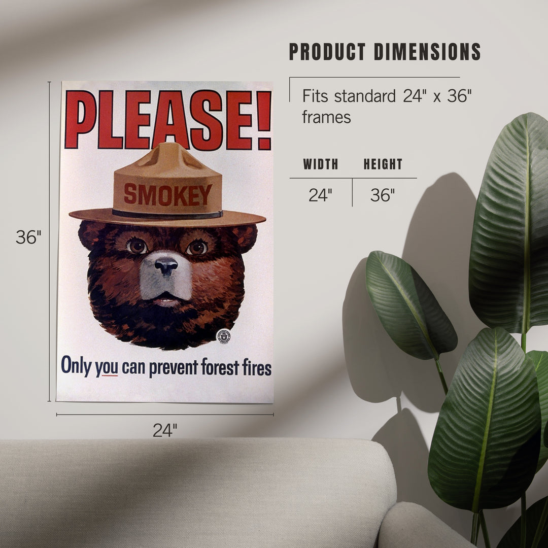 Smokey Bear, Please, Only You Can Help, Smokey Head, Officially Licensed Vintage Poster, Art & Giclee Prints