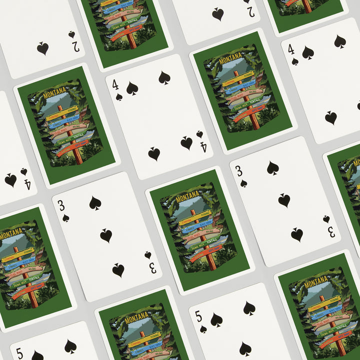 Playing Cards, Montana, Signpost, Forest and Camp, 52 Card Deck with Jokers in Box, Unique Art