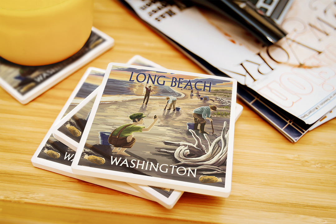 Long Beach, Washington, Clam Diggers, Coaster Set