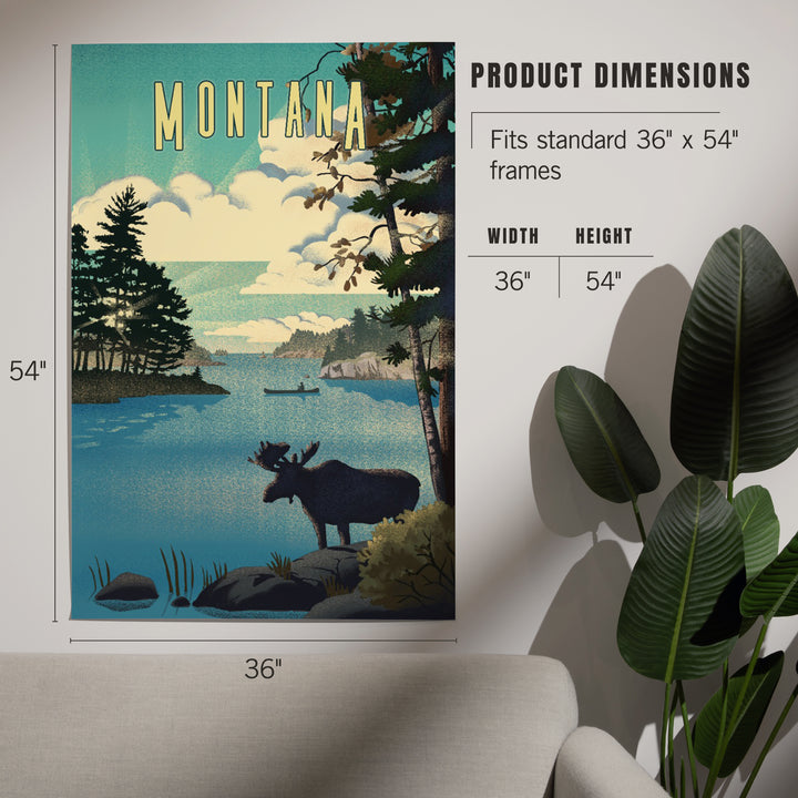 Montana, Moose and Lake, Lithograph, Art & Giclee Prints