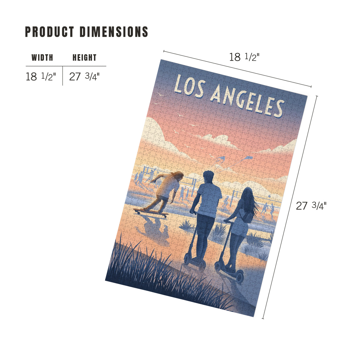 Los Angeles, California, Lithograph, Enjoy the Ride, Longboards and Scooters, Jigsaw Puzzle - Lantern Press