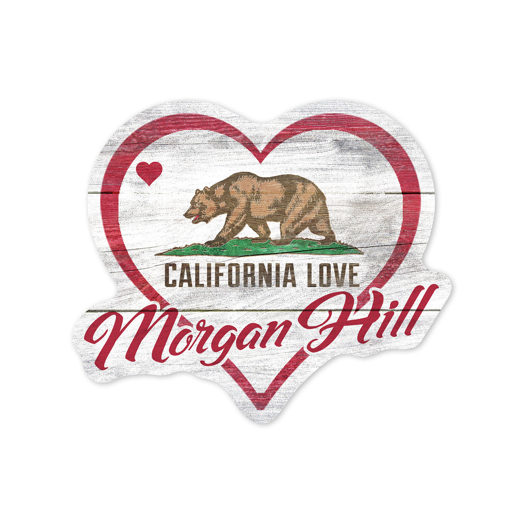 Morgan Hill, California, State Bear with Heart, Contour, Vinyl Sticker