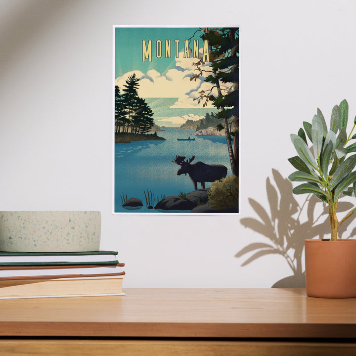 Montana, Moose and Lake, Lithograph, Art & Giclee Prints