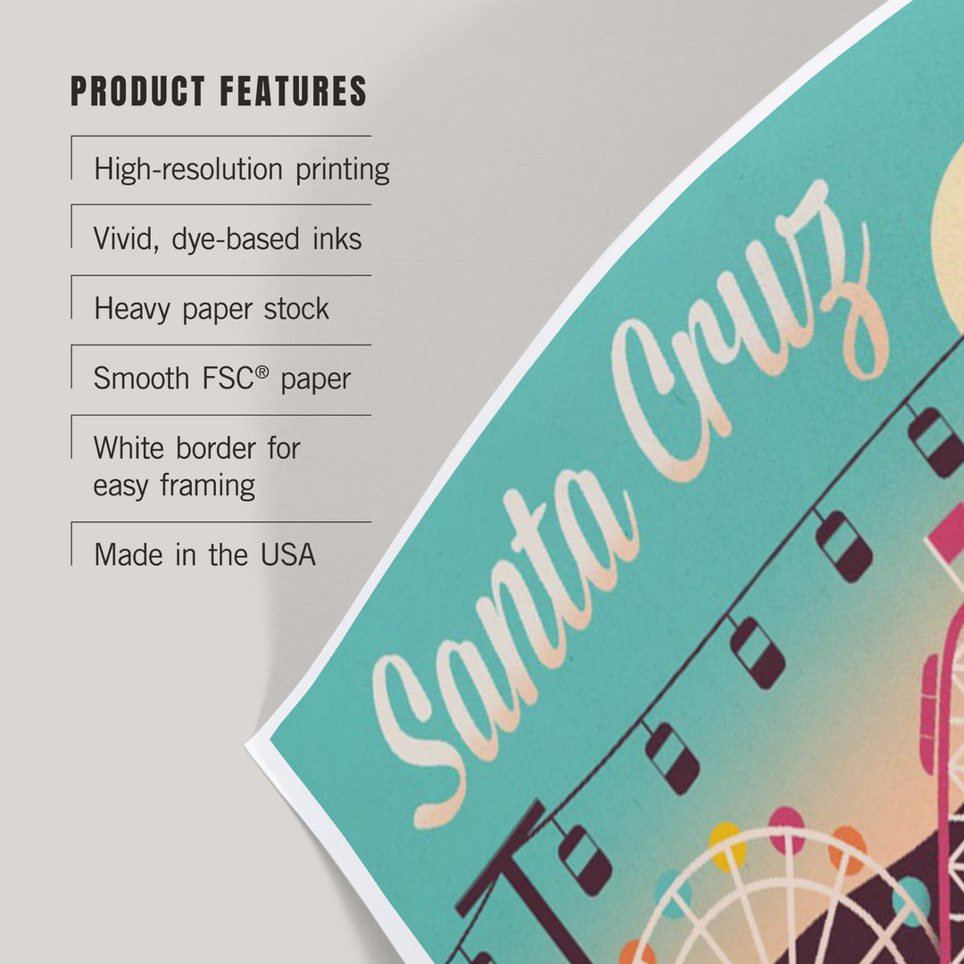Santa Cruz, California, Retro Skyline, Art & Giclee Prints