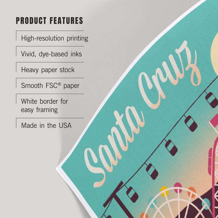Santa Cruz, California, Retro Skyline, Art & Giclee Prints