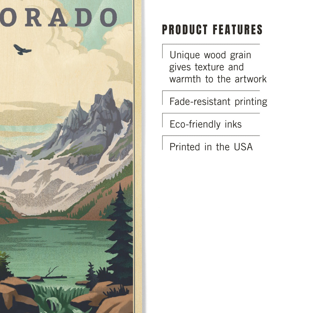 Colorado Lake Lithograph, Wood Sign and Postcards
