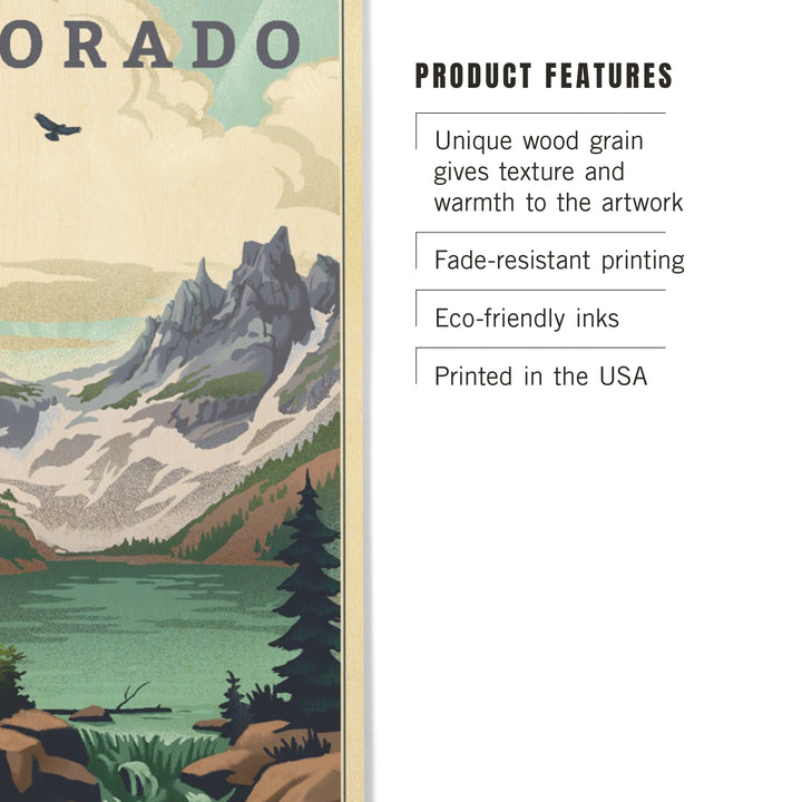 Colorado Lake Lithograph, Wood Sign and Postcards