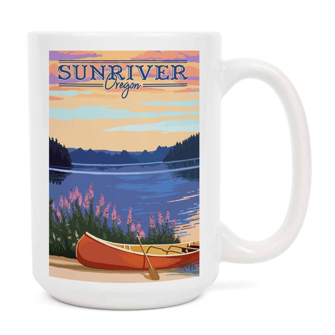 Sunriver, Oregon, Canoe & Lake, Lantern Press Artwork, Ceramic Mug