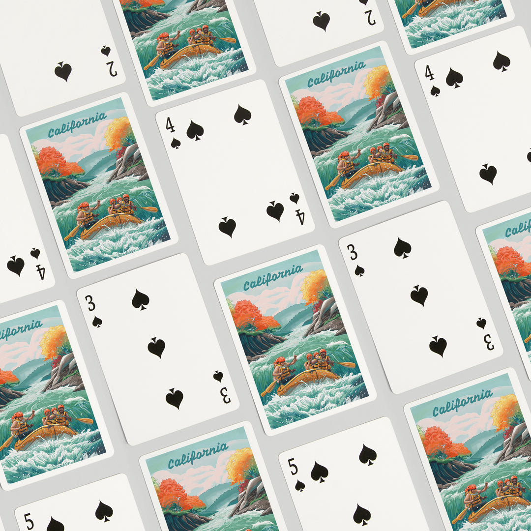 Playing Cards, California, Seek Adventure, River Rafting, 52 Card Deck with Jokers in Box, Unique Art
