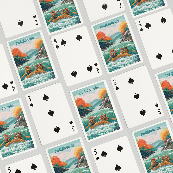 Playing Cards, California, Seek Adventure, River Rafting, 52 Card Deck with Jokers in Box, Unique Art