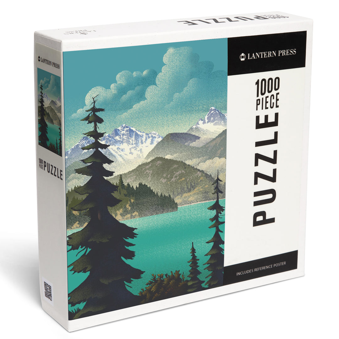 Lithograph, Lake and Mountain Scene, Jigsaw Puzzle