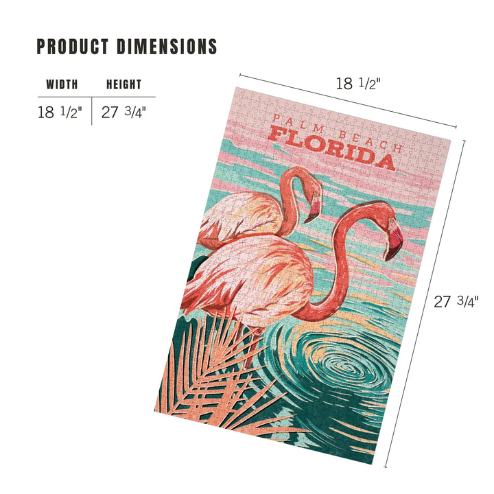 Palm Beach, Florida, Flamingo, Vintage Print Press, 1000 Piece Jigsaw Puzzle