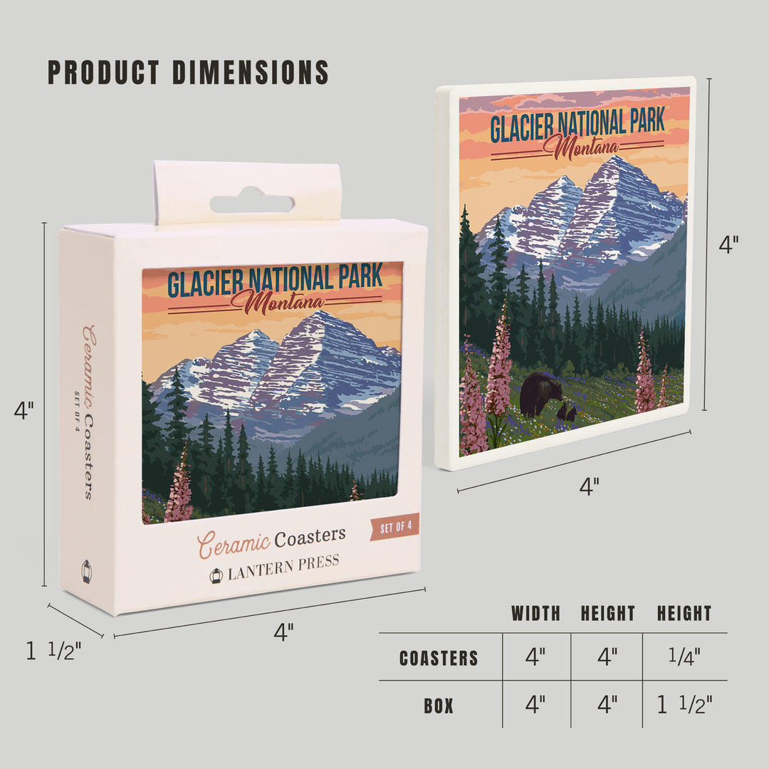 Glacier National Park, Montana, Bear and Spring Flowers, Coasters