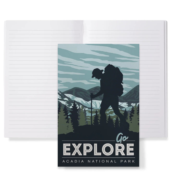 Lined 6x9 Journal, Acadia National Park, Maine, Go Explore, Backpacker, Lay Flat, 193 Pages, FSC paper