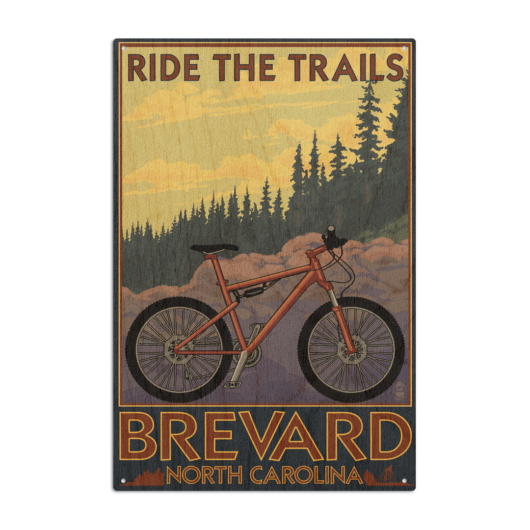 Brevard, North Carolina, Ride the Trails Bicycle, Lantern Press Artwork, Wood Signs and Postcards