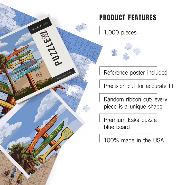 Signpost, Coast Beach and Palms, Jigsaw Puzzle