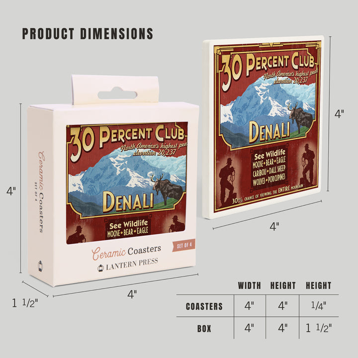 Denali National Park, Alaska, 30% Club Vintage Sign, Coasters