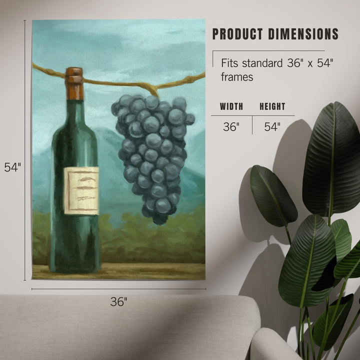 Blue Grapes and Wine Bottle, Oil Painting, Art & Giclee Prints