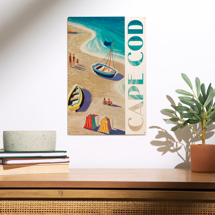 Cape Cod, Massachusetts, Beach Scene, Wood Sign and Postcards