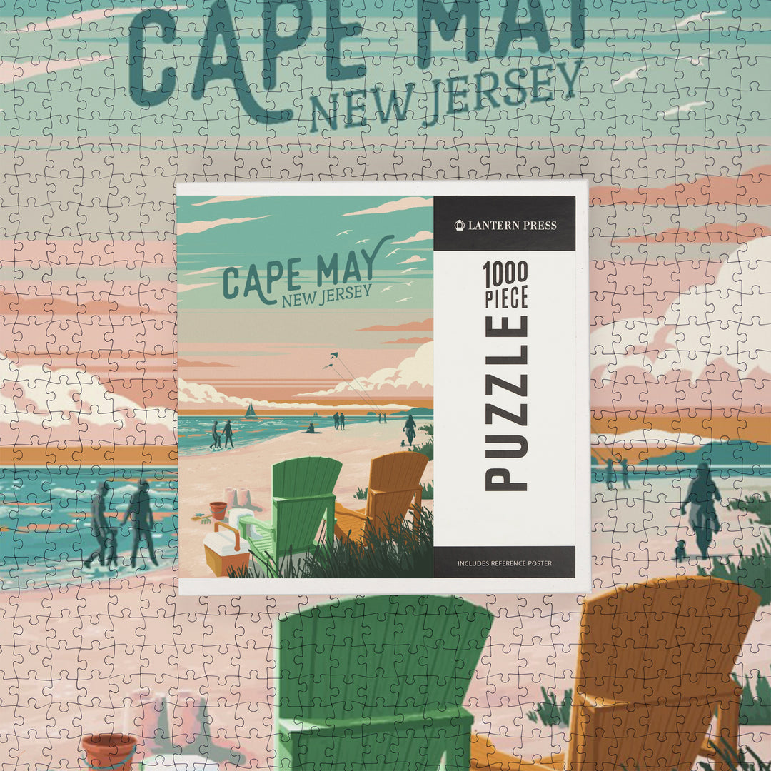 Cape May, New Jersey, Painterly, Bottle This Moment, Beach Chairs, 1000 Piece Jigsaw Puzzle
