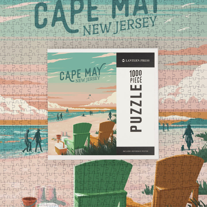 Cape May, New Jersey, Painterly, Bottle This Moment, Beach Chairs, 1000 Piece Jigsaw Puzzle