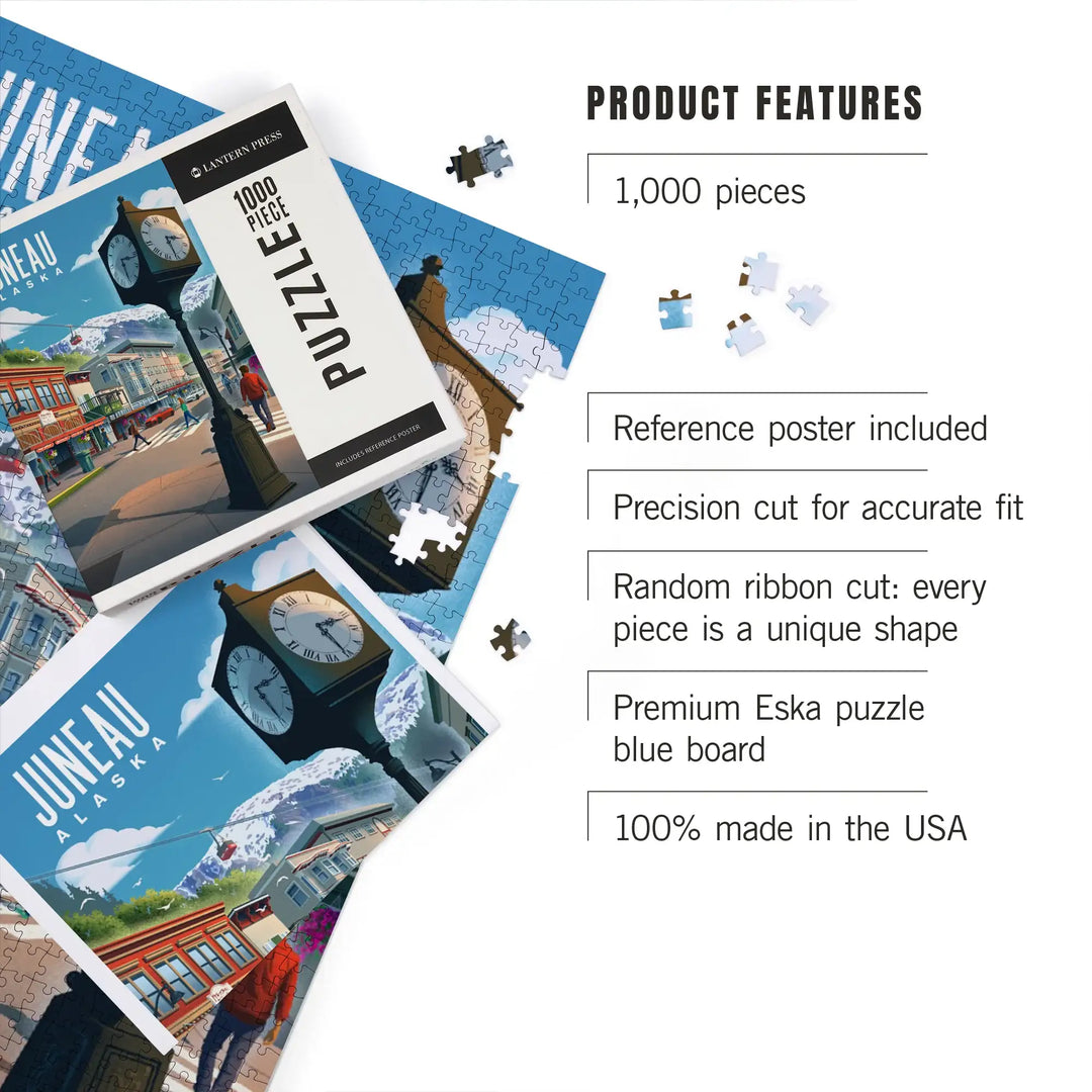 Juneau, Alaska, Lithograph, Main Street, Jigsaw Puzzle