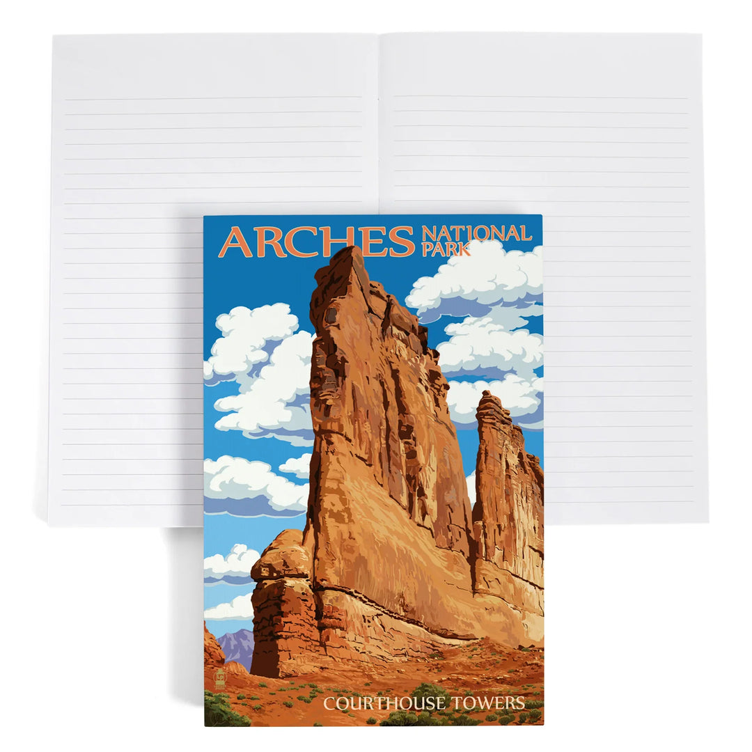 Lined 6x9 Journal, Arches National Park, Utah, Courthouse Towers, Lay Flat, 193 Pages, FSC paper