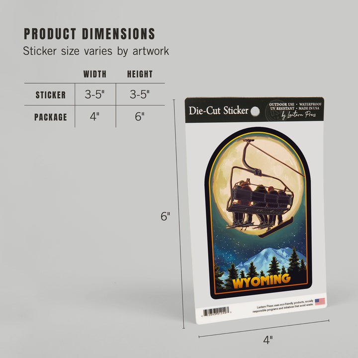 Wyoming, Ski Lift and Full Moon, Snowboarder, Vinyl Sticker