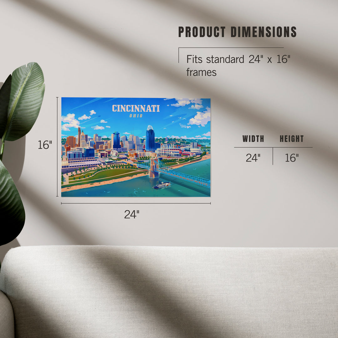 Cincinnati, Ohio, Lithograph City Series, Art & Giclee Prints