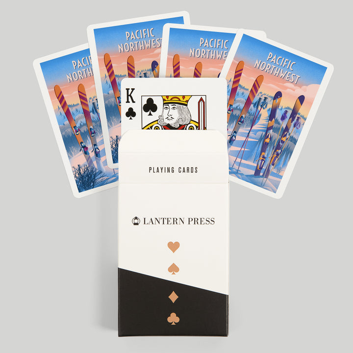 Playing Cards, Pacific Northwest, Prepare for Takeoff, Skis in Snowbank, 52 Card Deck with Jokers in Box, Unique Art