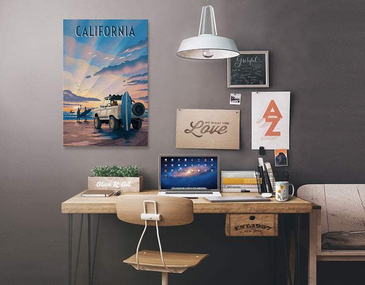 California, Lithograph, Wake Up, Surf's Up, Surfers on Beach, Stretched Canvas
