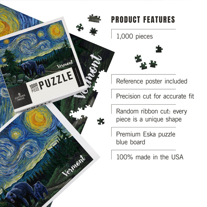 Vermont, Starry Night, Bear and Cub, Jigsaw Puzzle