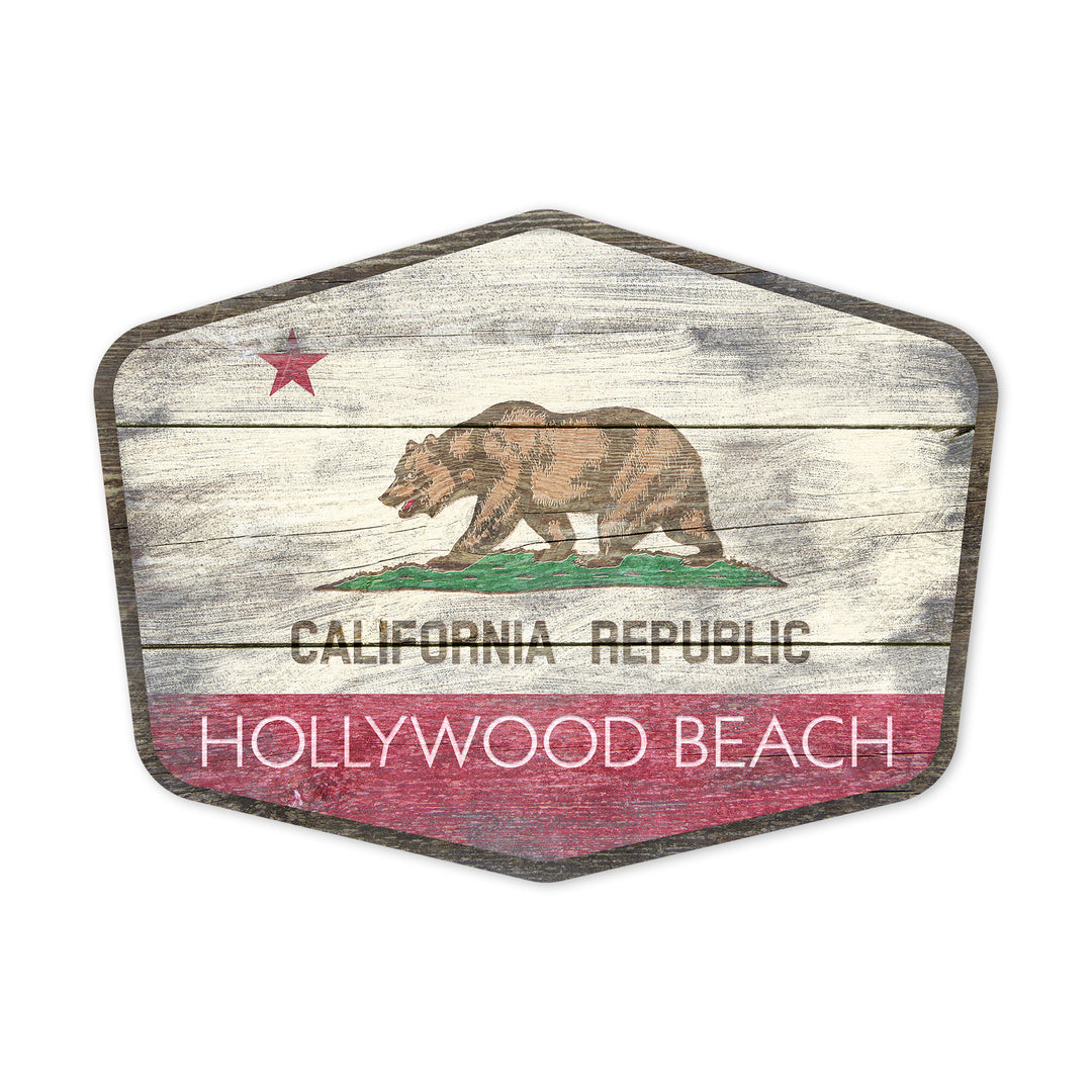 Hollywood Beach, California, Rustic California State Flag, Contour, Vinyl Sticker